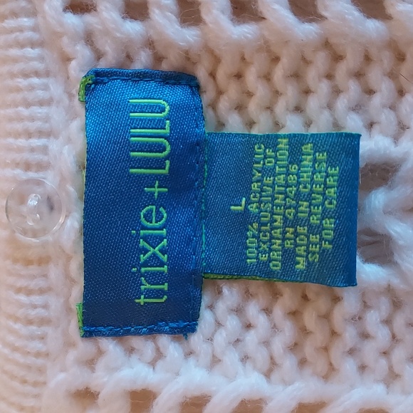 Vintage Trixie + LULU Ivory White Faux Fur Convertible Cardigan Sweater Size L - Picture 8 of 9